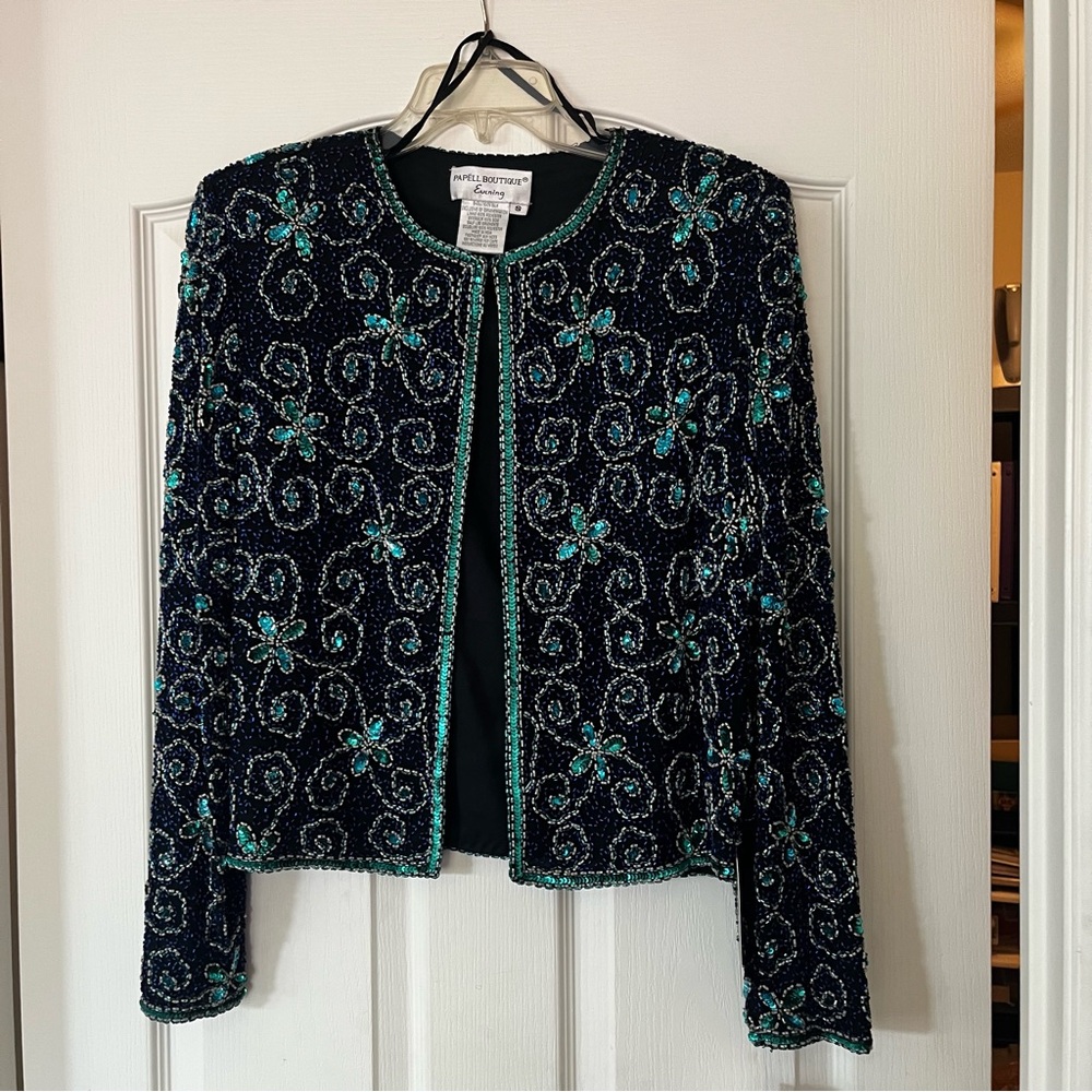 Papell Boutique Green and Black Suit Jacket with Elegant Pattern